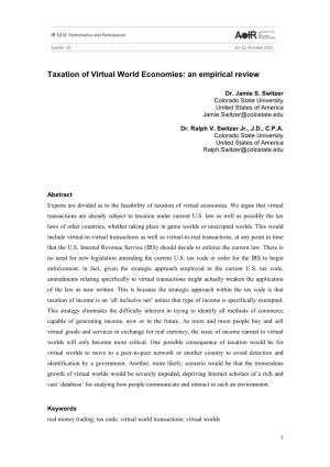 Taxation of Virtual World Economies: an Empirical Review