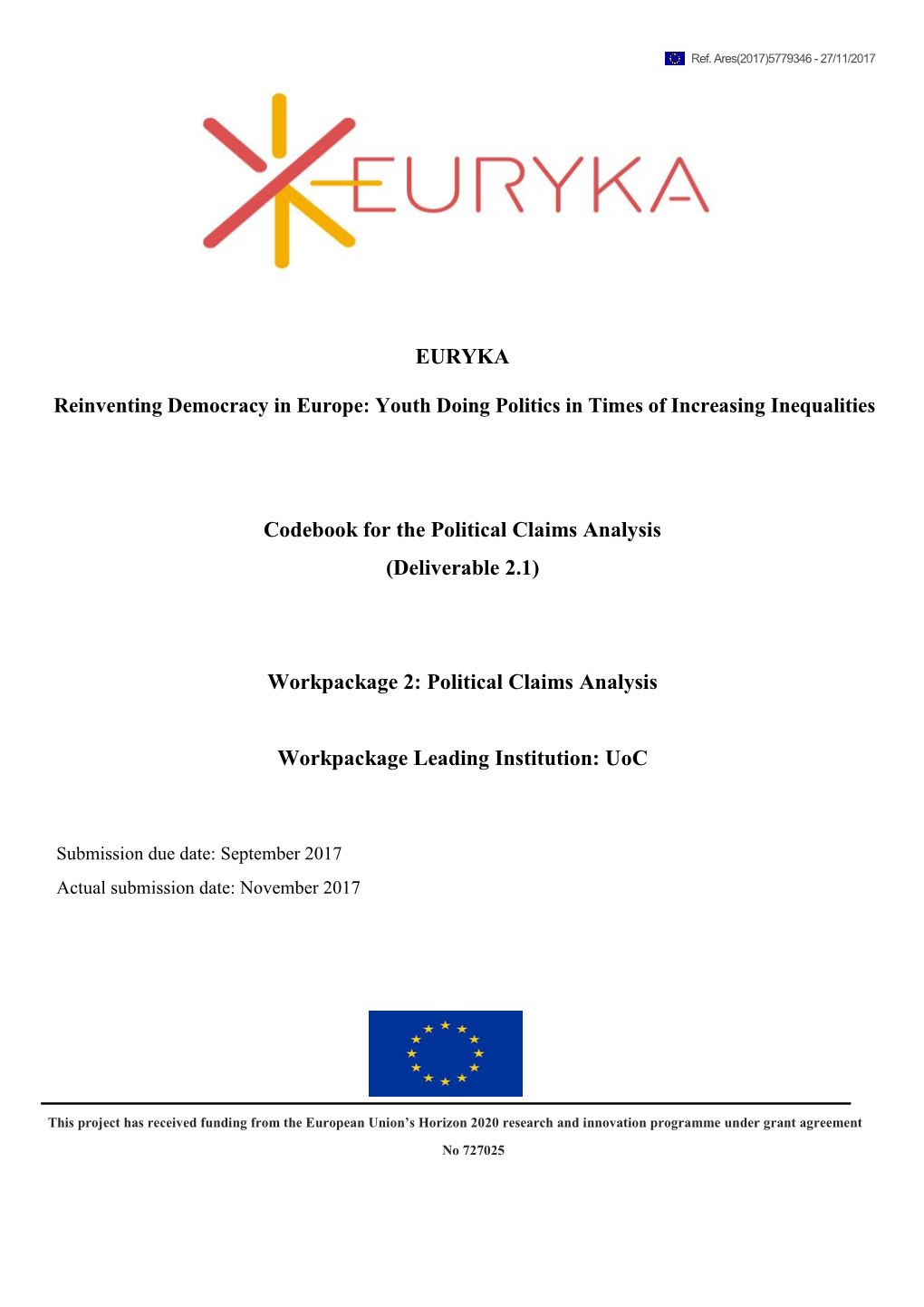 Codebook for the Political Claims Analysis (Deliverable 2.1)