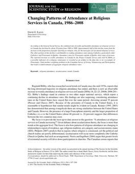 Changing Patterns of Attendance at Religious Services in Canada, 1986–2008