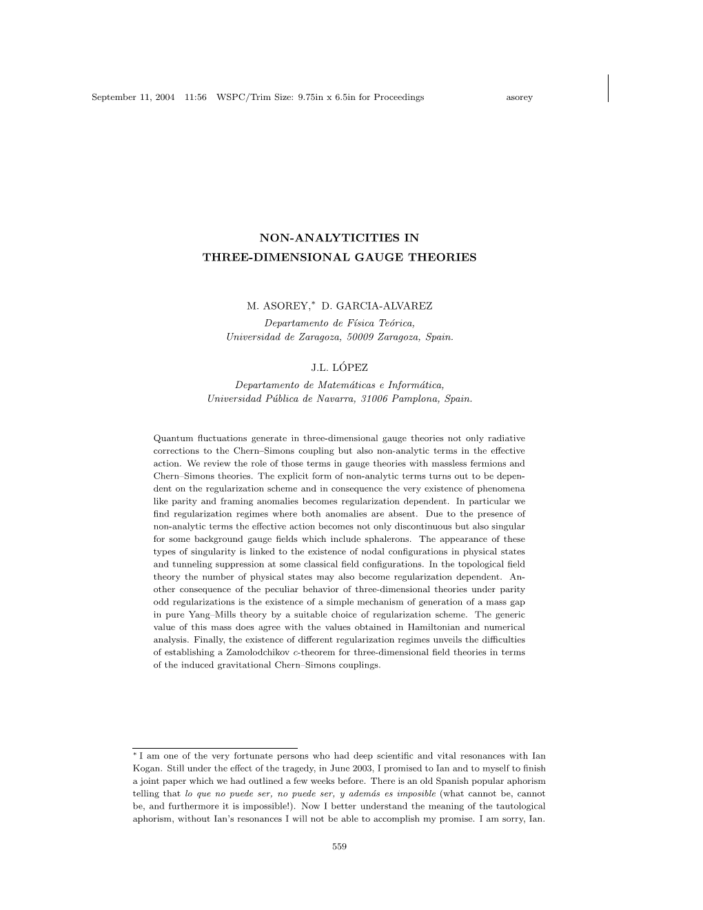 Non-Analyticities in Three-Dimensional Gauge Theories