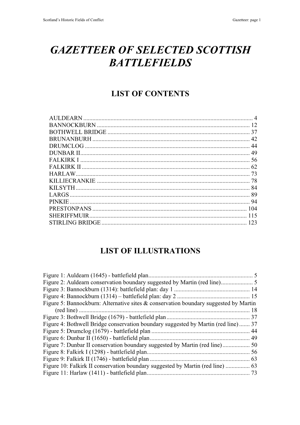 Gazetteer of Selected Fields of Conflict