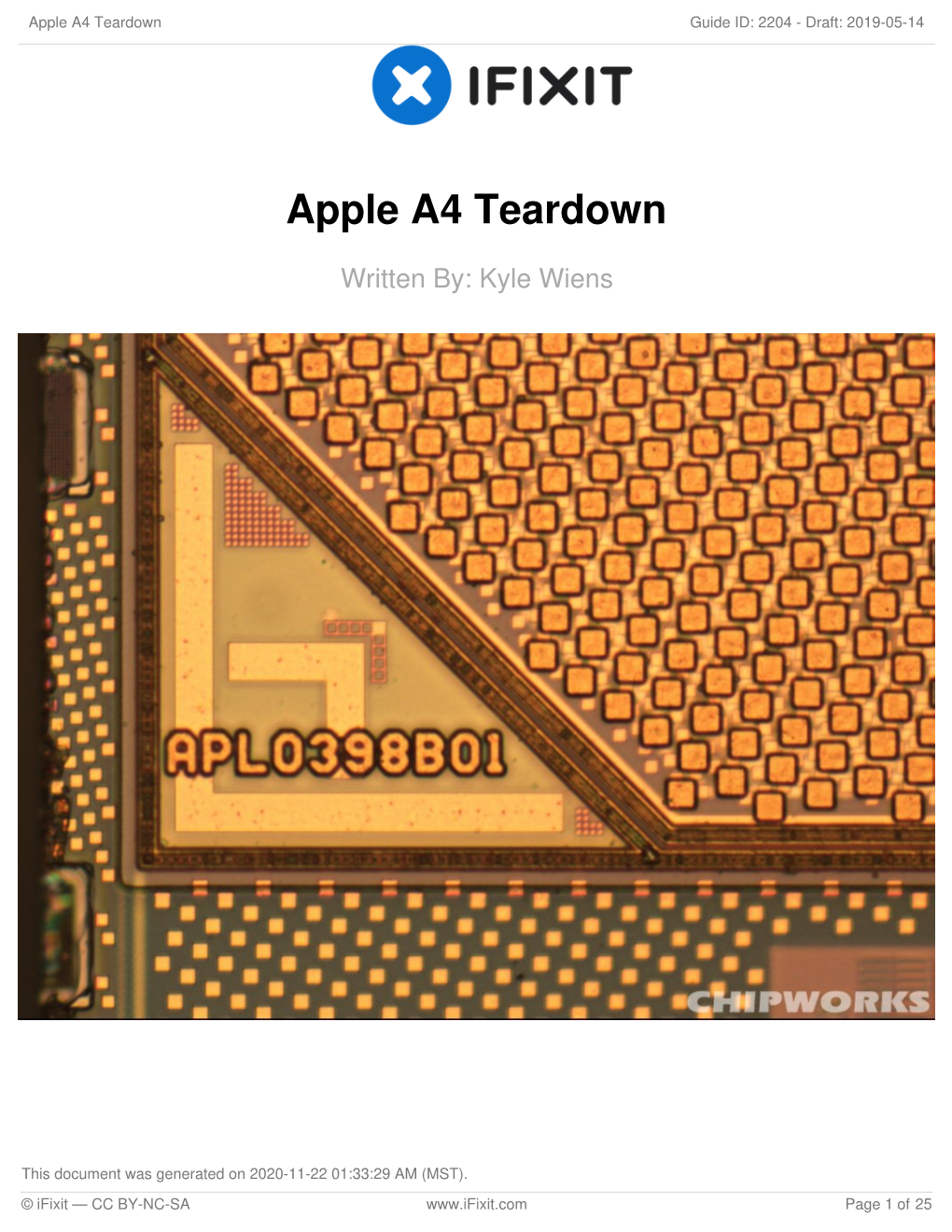 Apple A4 Teardown Guide ID: 2204 - Draft: 2019-05-14