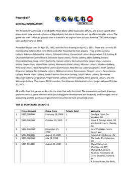 Powerball Fact Sheet