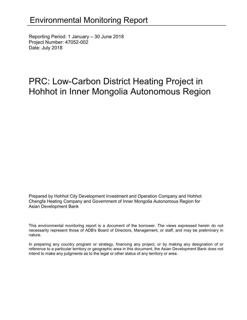 Low-Carbon District Heating Project in Hohhot in Inner Mongolia Autonomous Region