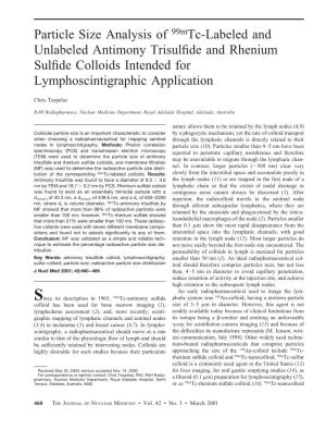 Particle Size Analysis of 99Mtc-Labeled and Unlabeled Antimony Trisulﬁde and Rhenium Sulﬁde Colloids Intended for Lymphoscintigraphic Application