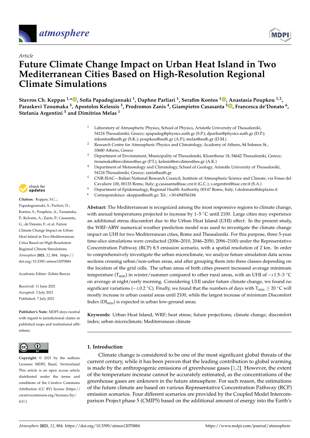 Future Climate Change Impact on Urban Heat Island in Two Mediterranean Cities Based on High-Resolution Regional Climate Simulations