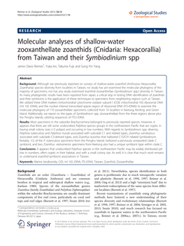 Molecular Analyses of Shallow-Water Zooxanthellate Zoanthids (Cnidaria