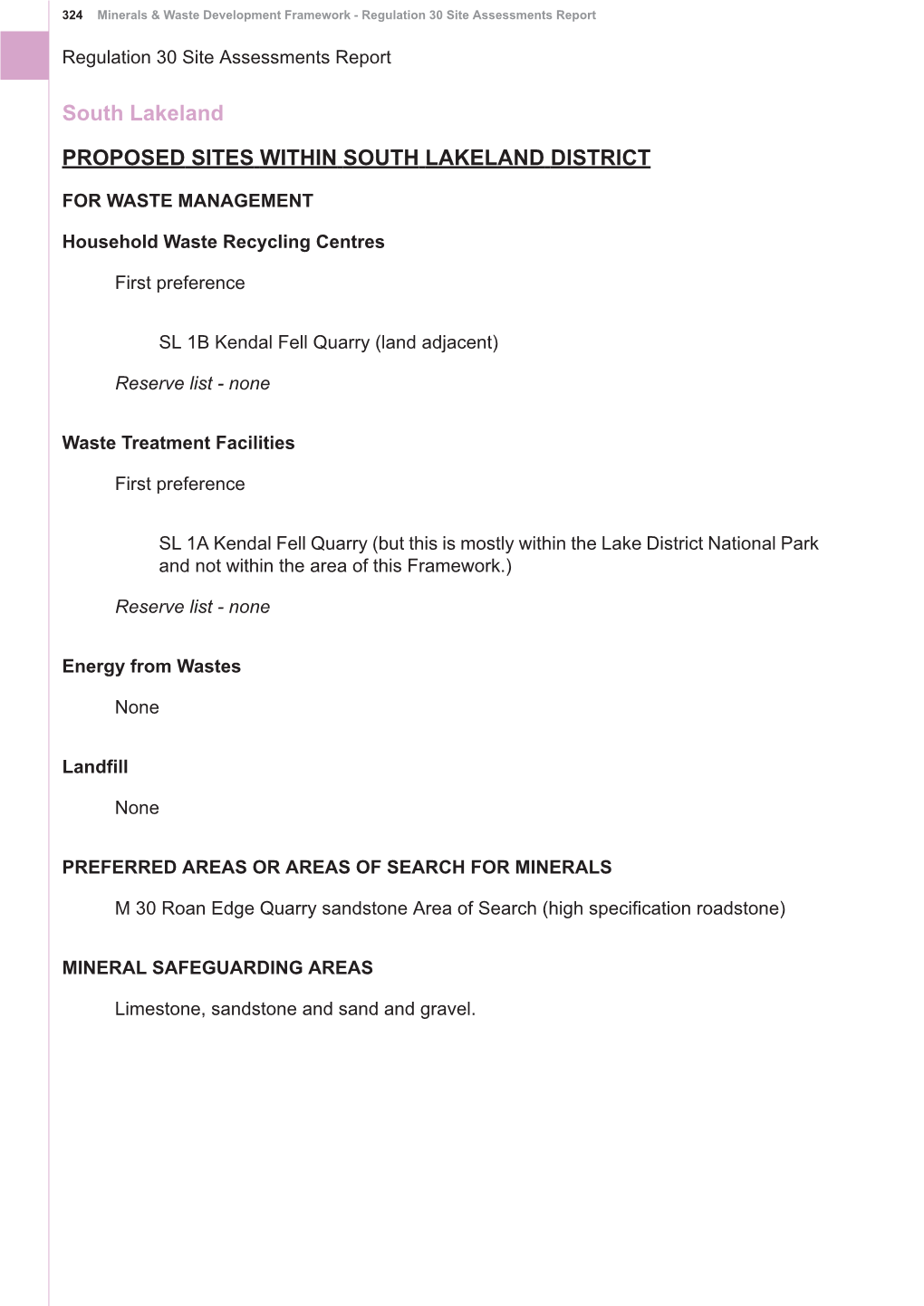 South Lakeland PROPOSED SITES WITHIN