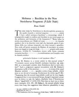Molossus + Bacchius in the New Stesichorus Fragment (P.Lille 76Abc)