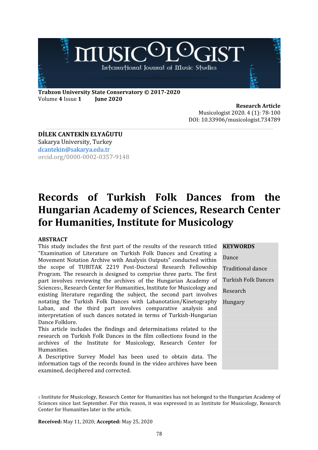 Records of Turkish Folk Dances from the Hungarian Academy of Sciences, Research Center for Humanities, Institute for Musicology