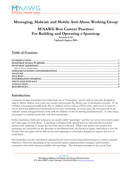 Messaging, Malware and Mobile Anti-Abuse Working Group M3AAWG Best Current Practices for Building and Operating a Spamtrap Version 1.2.0 Updated August 2016