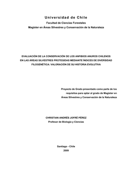 Universidad De Chile Facultad De Ciencias Forestales Magíster En Áreas Silvestres Y Conservación De La Naturaleza