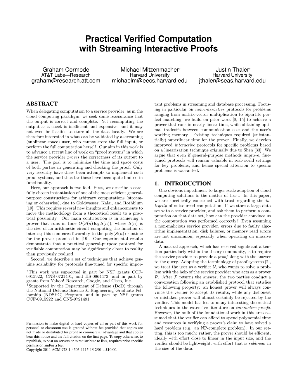 Practical Verified Computation with Streaming Interactive Proofs