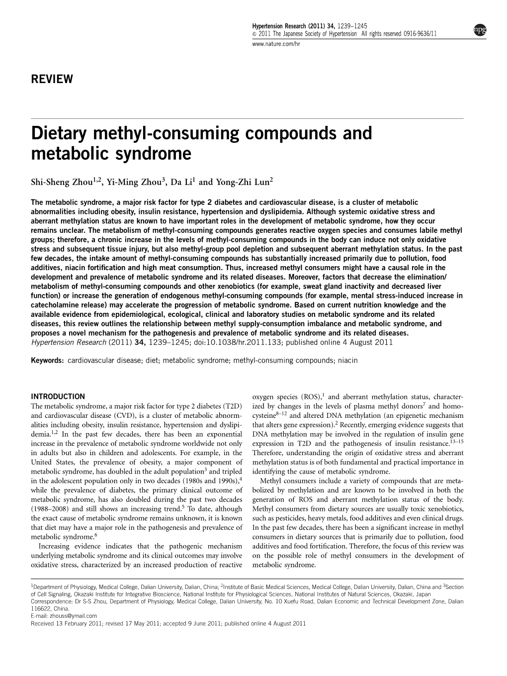 Dietary Methyl-Consuming Compounds and Metabolic Syndrome