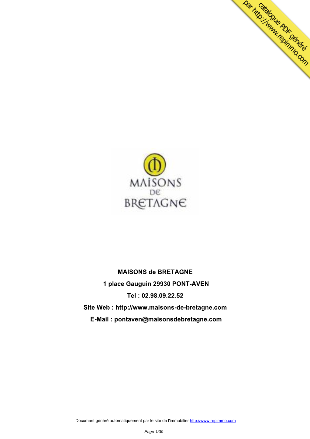 Catalogue Immobilier MAISONS De BRETAGNE PONT-AVEN