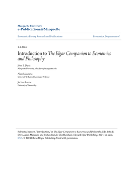 Introduction to the Elgar Companion to Economics and Philosophy John B