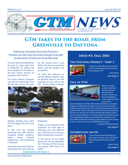 GTM Takes to the Road, from Greenville to Daytona