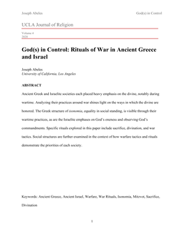 Rituals of War in Ancient Greece and Israel