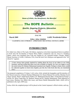 The HOPE Bulletin: March 2009 Bulletin —