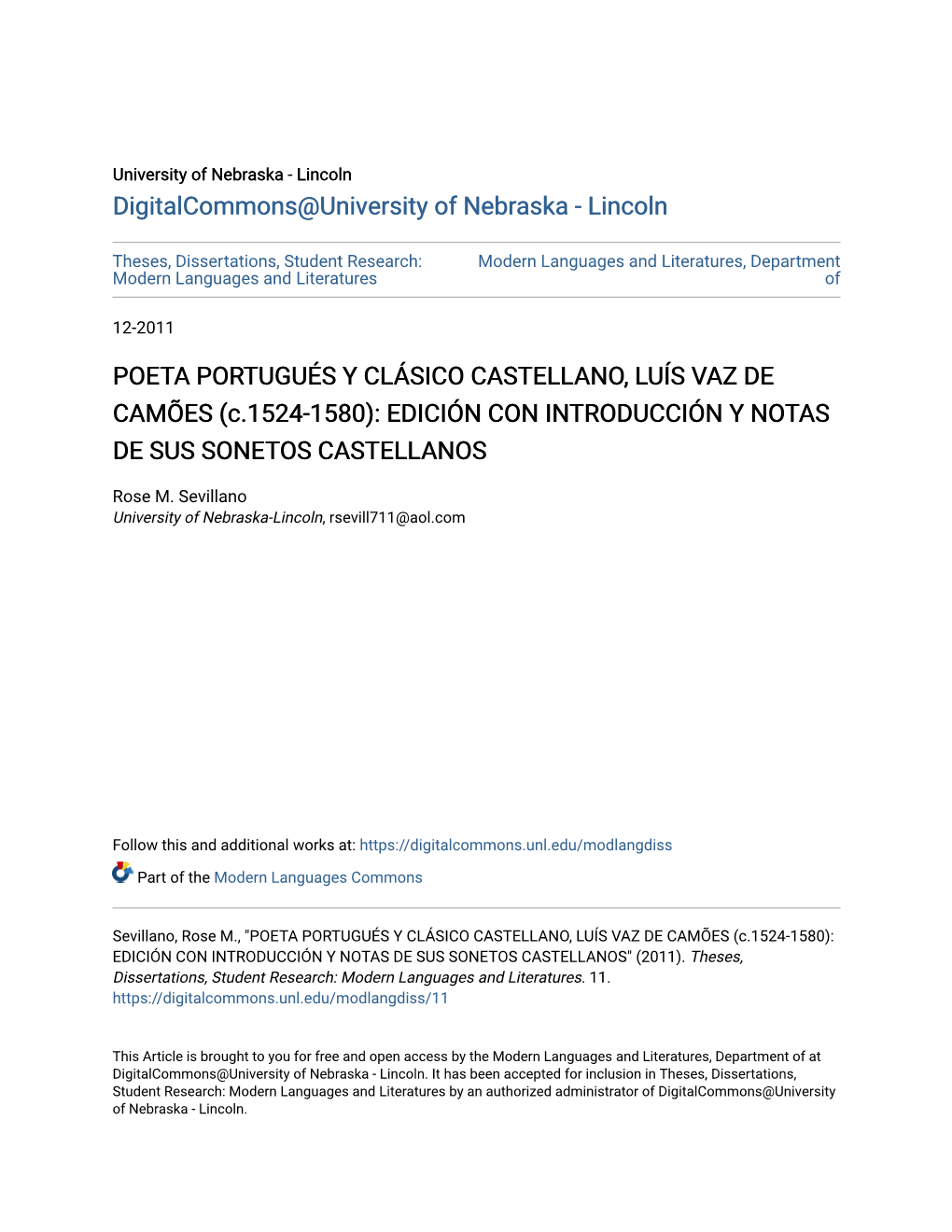 POETA PORTUGUÉS Y CLÁSICO CASTELLANO, LUÍS VAZ DE CAMÕES (C.1524-1580): EDICIÓN CON INTRODUCCIÓN Y NOTAS DE SUS SONETOS CASTELLANOS