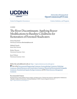 The River Discontinuum: Applying Beaver Modifications to Baseline Conditions for Restoration of Forested Headwaters