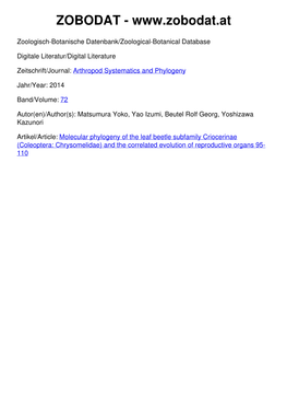 Molecular Phylogeny of the Leaf Beetle Subfamily Criocerinae