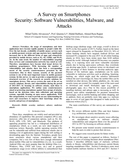 A Survey on Smartphones Security: Software Vulnerabilities, Malware, and Attacks