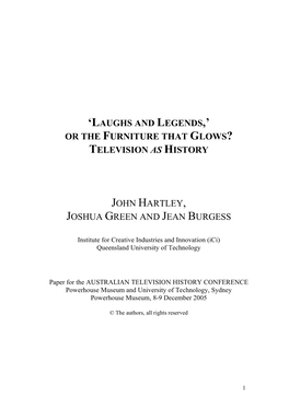 Television As History John Hartley, Joshua Green And