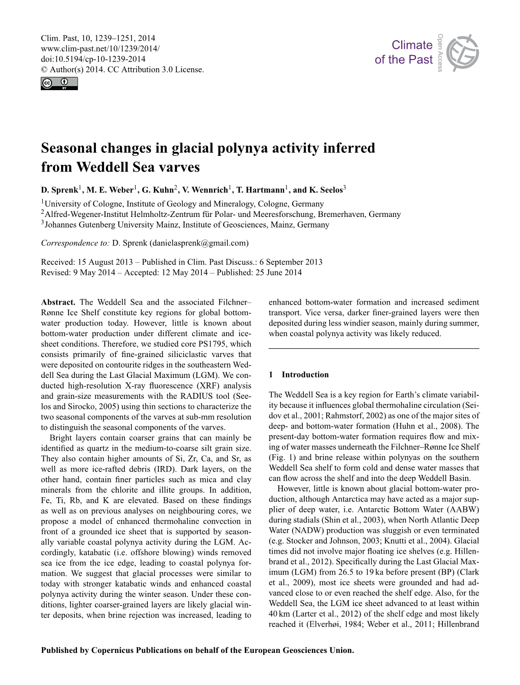 Seasonal Changes in Glacial Polynya Activity Inferred from Weddell Sea Varves