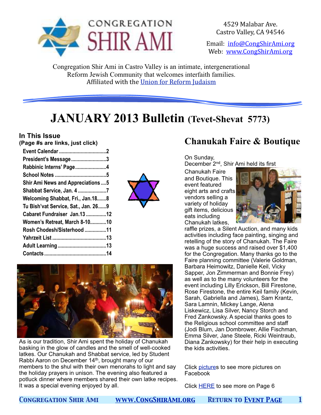 JANUARY 2013 Bulletin (Tevet-Shevat 5773)