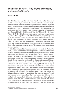 Erik Satie's Socrate (1918), Myths of Marsyas, and Un Style Dépouillé