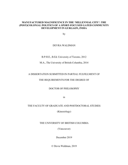 Manufactured Magnificence in the 'Millennial City': the (Post)Colonial Politics of a Sport-Focused Gated Community Developme