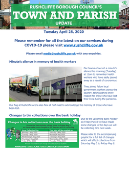 Tuesday April 28, 2020 Please Remember for All the Latest on Our