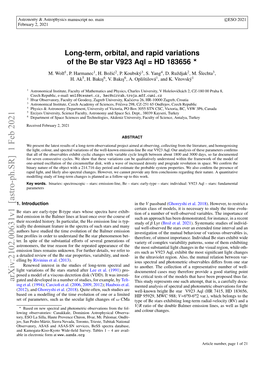 Long-Term, Orbital, and Rapid Variations of the Be Star V923 Aql = HD 183656 ?