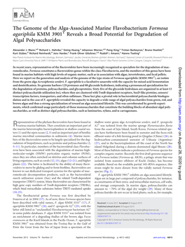 The Genome of the Alga-Associated Marine Flavobacterium Formosa Agariphila KMM 3901T Reveals a Broad Potential for Degradation of Algal Polysaccharides
