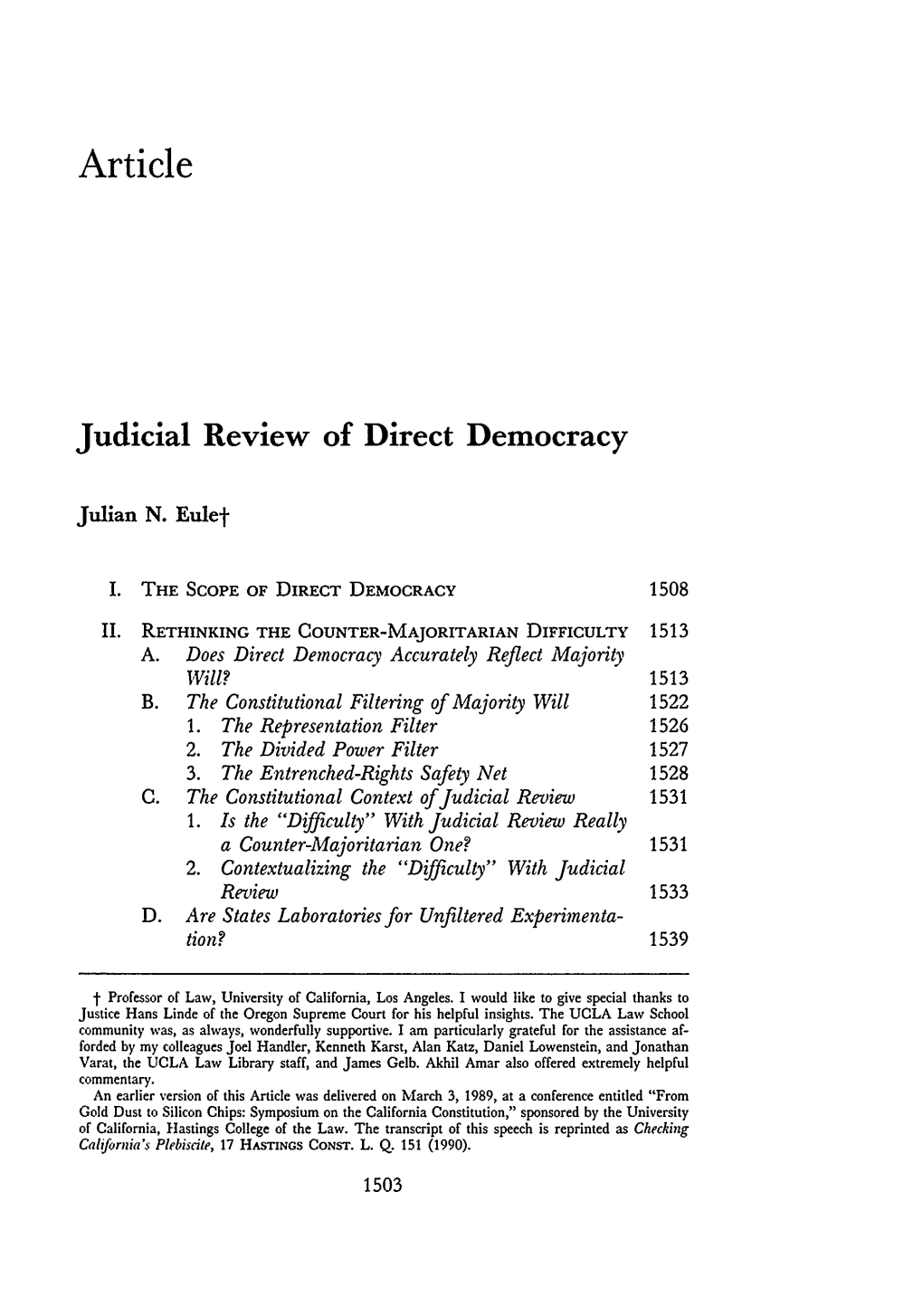 Judicial Review of Direct Democracy