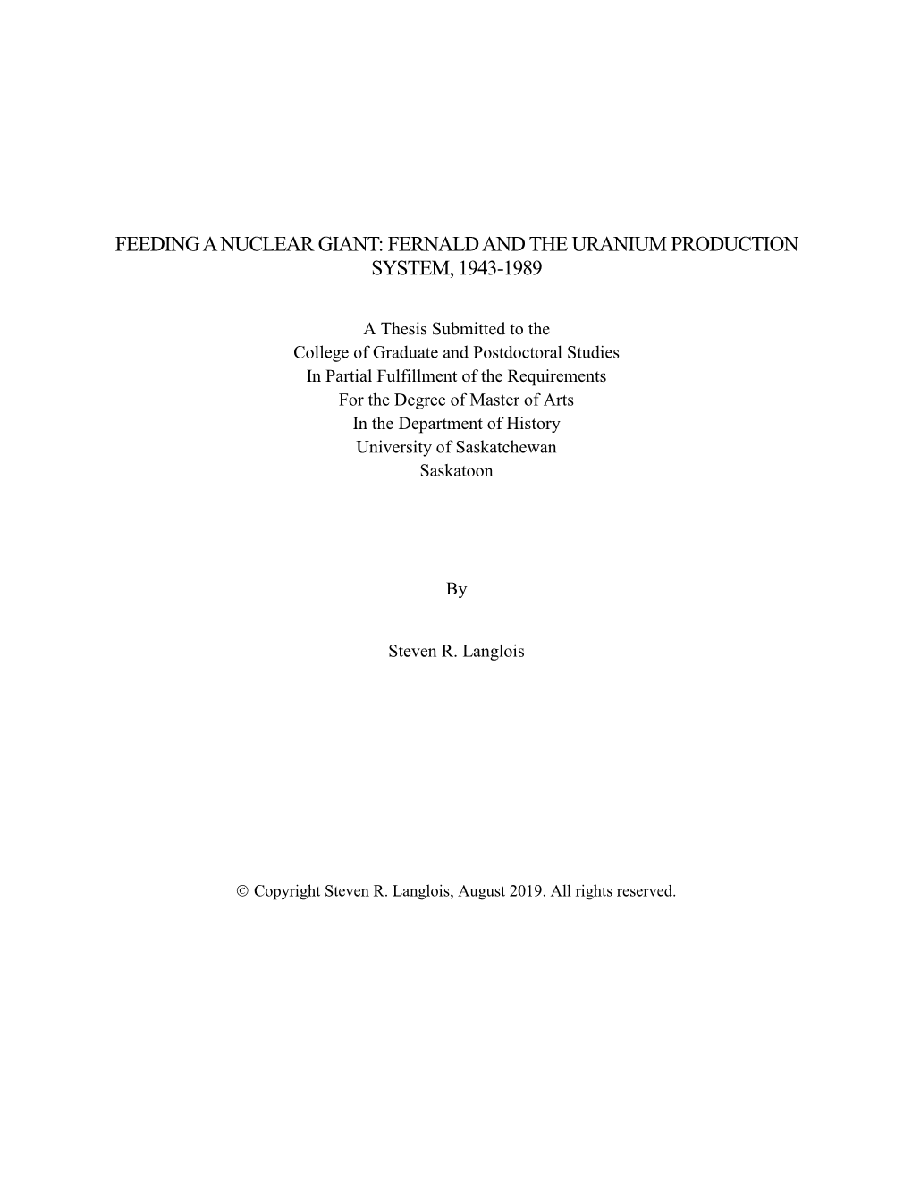 Feeding a Nuclear Giant: Fernald and the Uranium Production System, 1943-1989