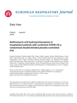 Azithromycin and Hydroxychloroquine in Hospitalised Patients with Confirmed COVID-19–A Randomised Double-Blinded Placebo-Controlled Trial