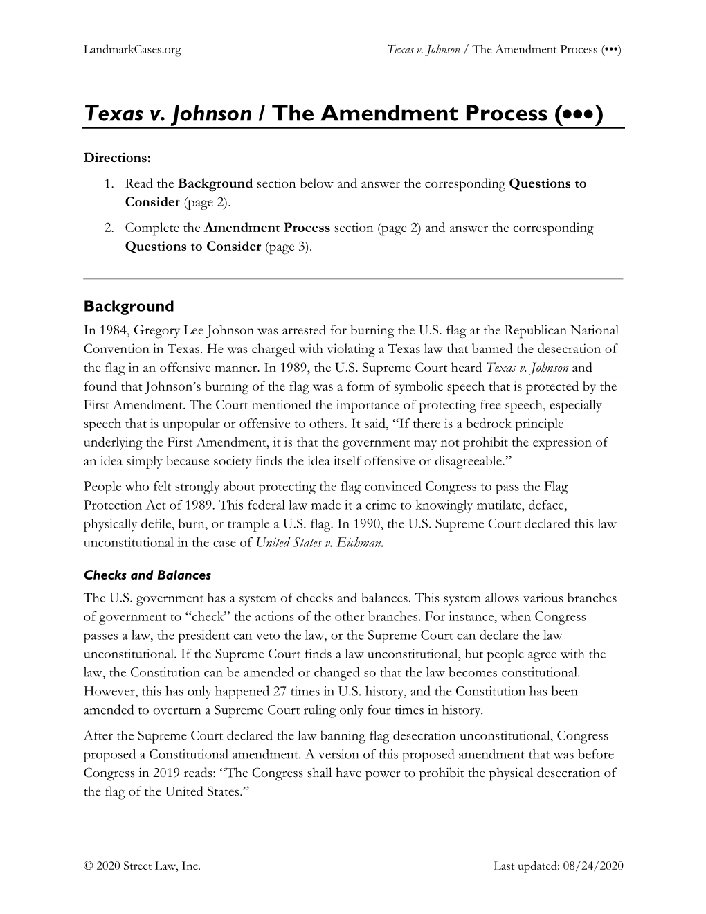 Texas V. Johnson / the Amendment Process (•••)