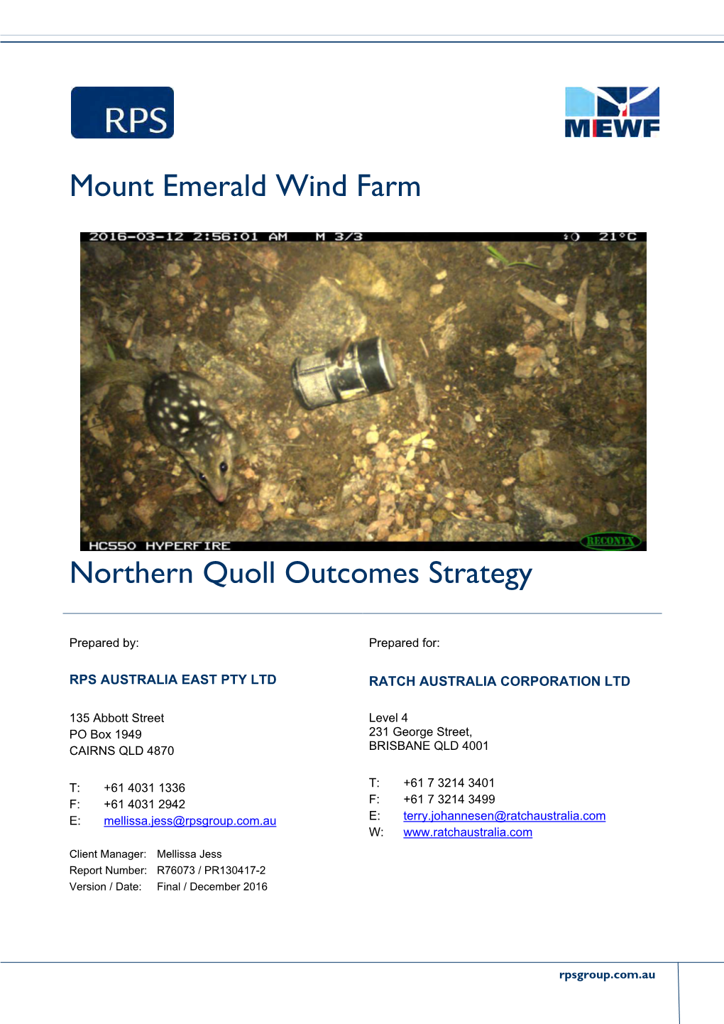 Northern Quoll Outcomes Strategy