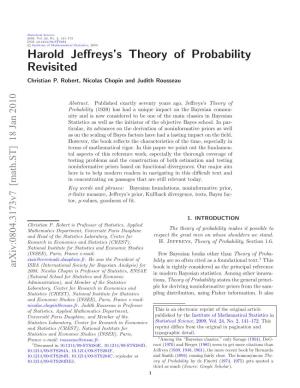 Harold Jeffreys's Theory of Probability Revisited