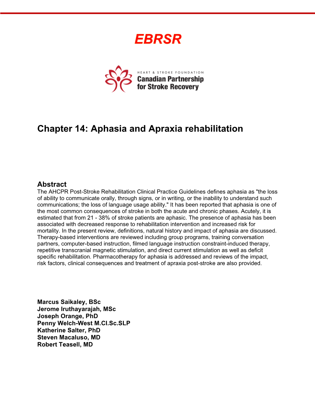 Chapter 14: Aphasia and Apraxia Rehabilitation