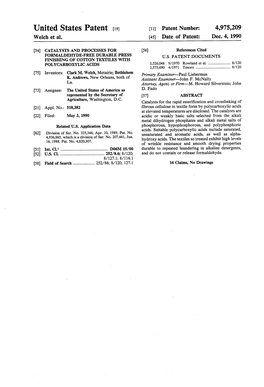 United States Patent (19) 11 Patent Number: 4,975,209 Welch Et Al