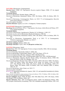 Myrmicinae: Crematogastrini] Dacatria Rigato, 1994B: 155