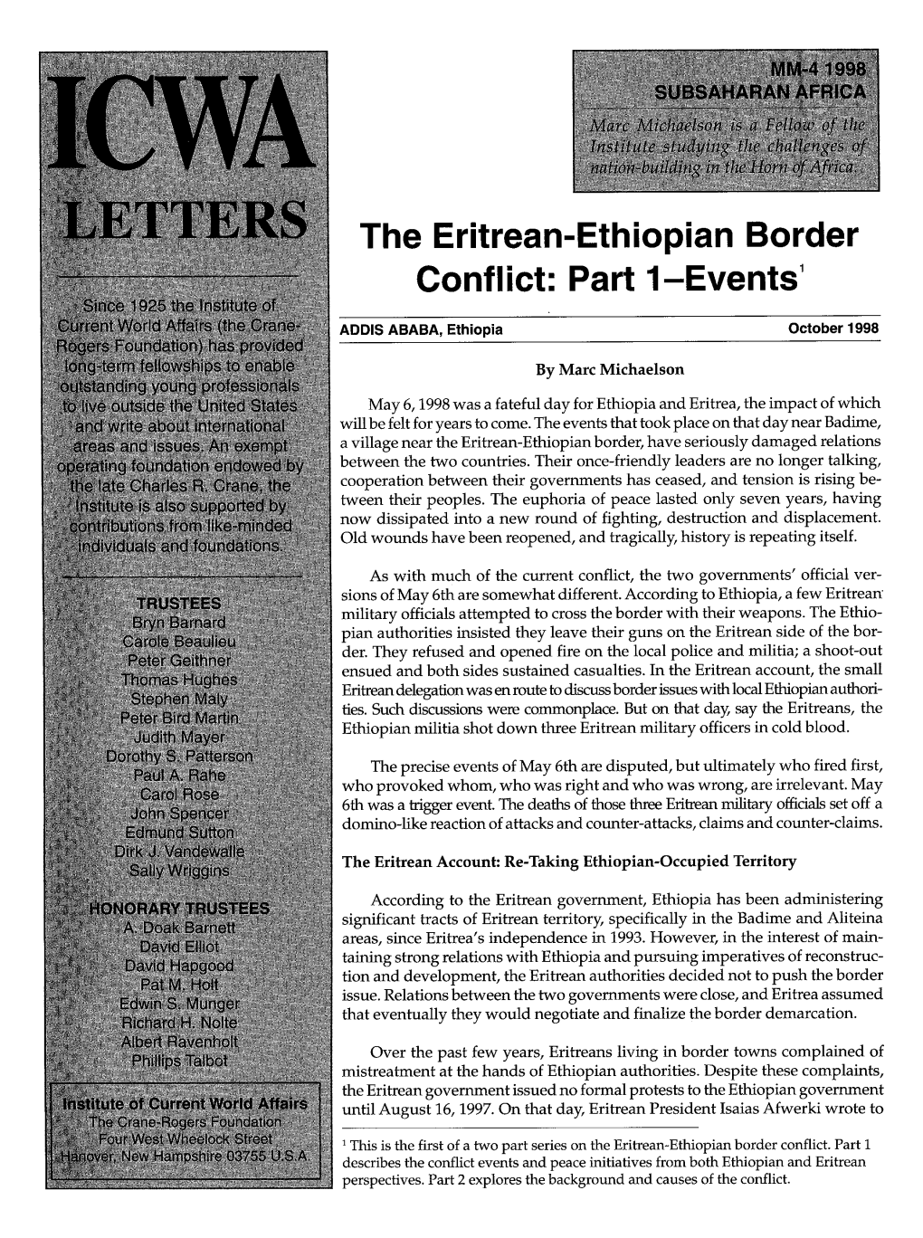 The Eritrean-Ethiopian Border Conflict" Part 1-Events