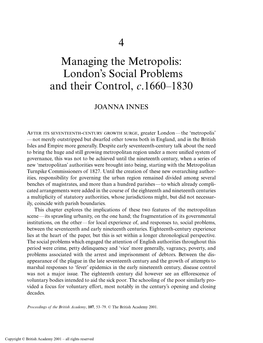 4 Managing the Metropolis: London's Social Problems and Their Control, C