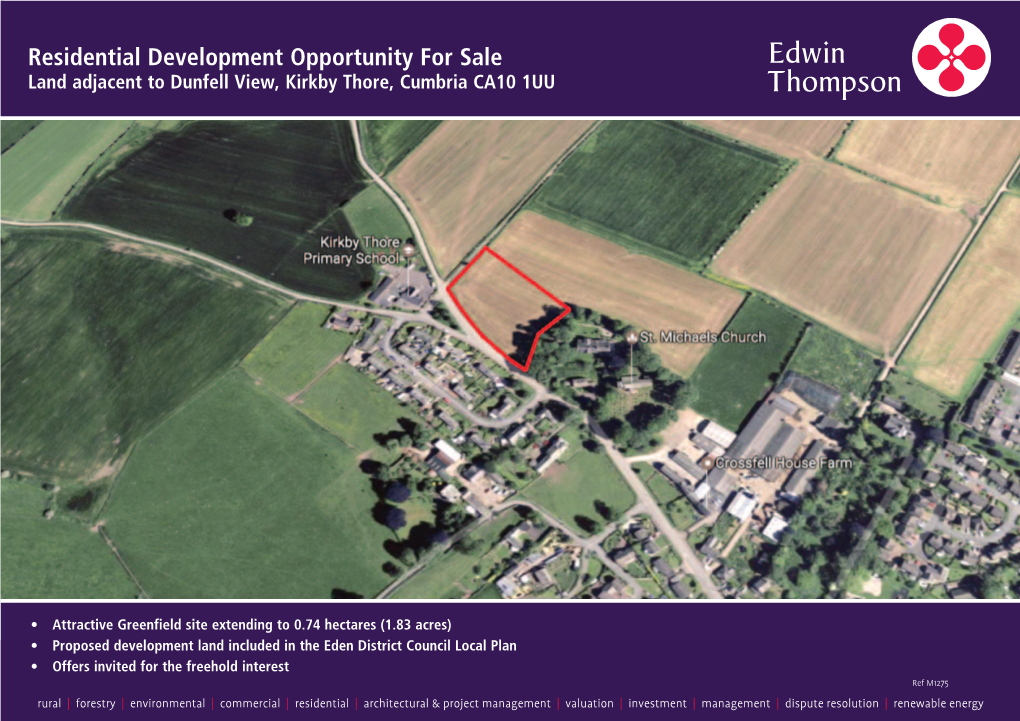 Residential Development Opportunity for Sale Land Adjacent to Dunfell View, Kirkby Thore, Cumbria CA10 1UU