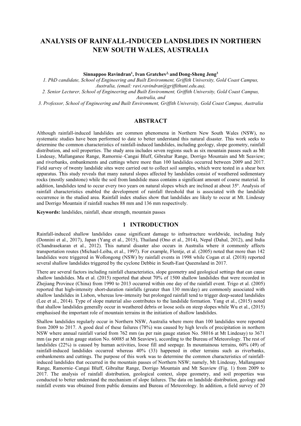 Analysis of Rainfall-Induced Landslides in Northern New South Wales, Australia