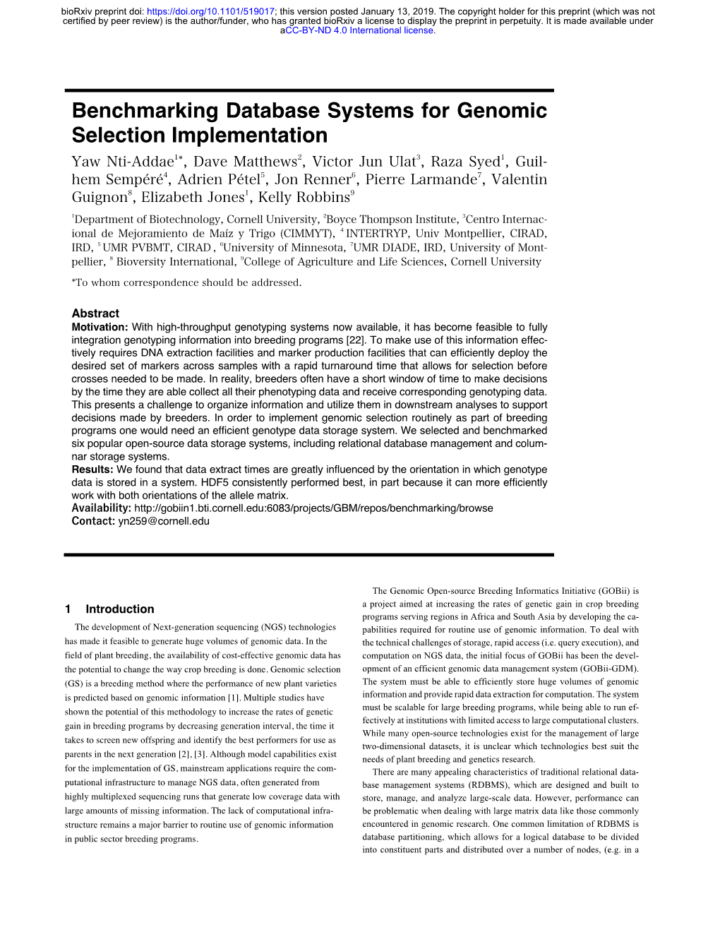 Benchmarking Database Systems for Genomic Selection