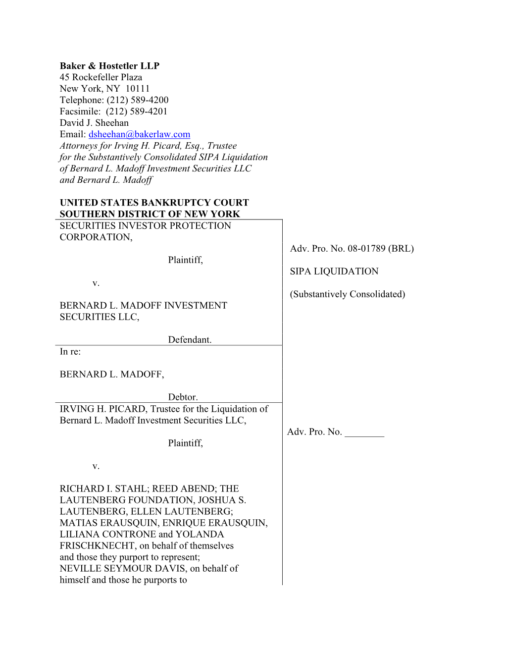 COMPLAINT Individually and on Behalf of the Estate of Leon Greenberg; and DONNA MCBRIDE, Individually and Derivatively on Behalf of Beacon Associates LLC II